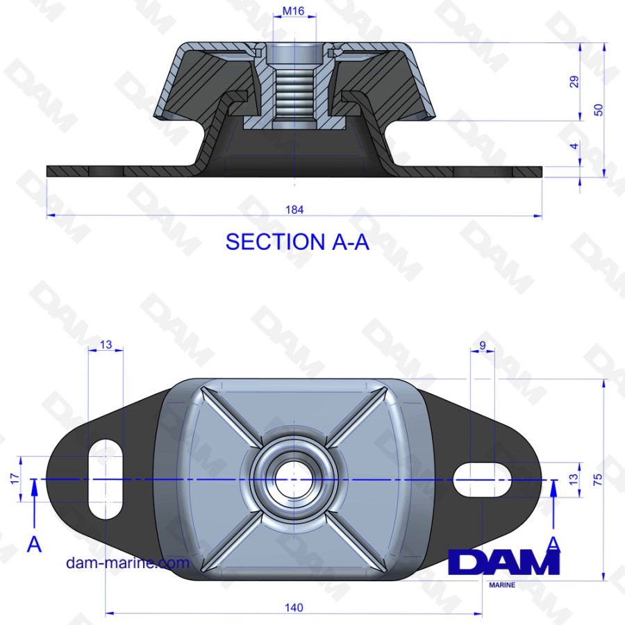 UNIVERSAL MOTOR SUPPORT 65 - 210KG M16
