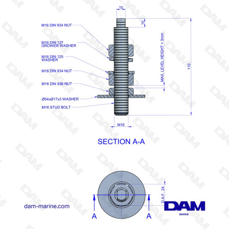VARILLA DE AJUSTE DEL SOPORTE DEL MOTOR M16XM16