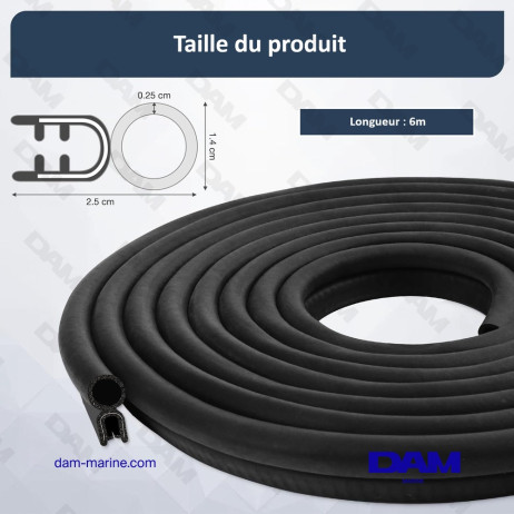 JOINT DE PORTE ROND MOUSSE CREUX NOIR - 6M