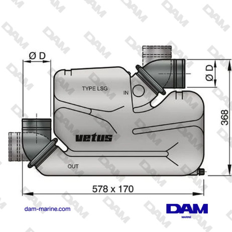 WATERLOCK VETUS SYNTHETIQUE LSG75, Ø 75 MM, COUDES ORIENTABLES (AVEC CLAPET)