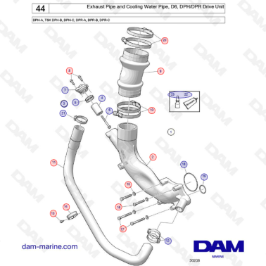 Exhaust pipe and cooling water pipe D6 DPH - DPR