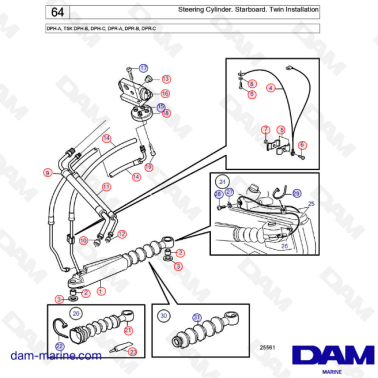 Steering Cylinder Starboard Twin installation