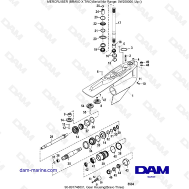Vue éclatée haut d'embase Mercruiser Bravo 3