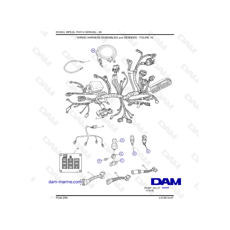 Conjuntos de arneses de cableado y sensores PCM ZR6