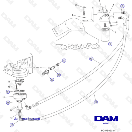 PCM Excalibur 343 - Componentes del filtro de aceite remoto V-Drive