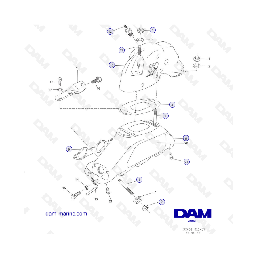 PCM ZR409 - ZR450 - 08/10 - COLECTOR DE ESCAPE y COMPONENTES