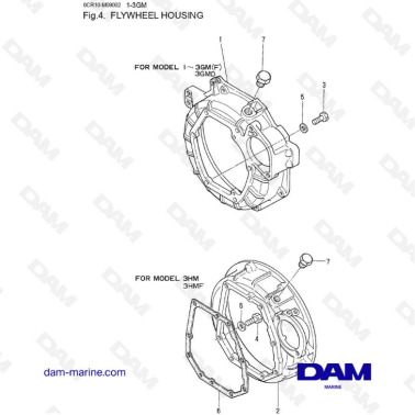 Yanmar 3GM(D/F), 3HM(F) - Flywheel Housing