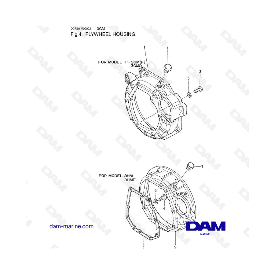 Yanmar 3GM(D/F), 3HM(F) - Flywheel Housing Yanmar 3GM(D/F), 3HM(F) - Flywheel Housing