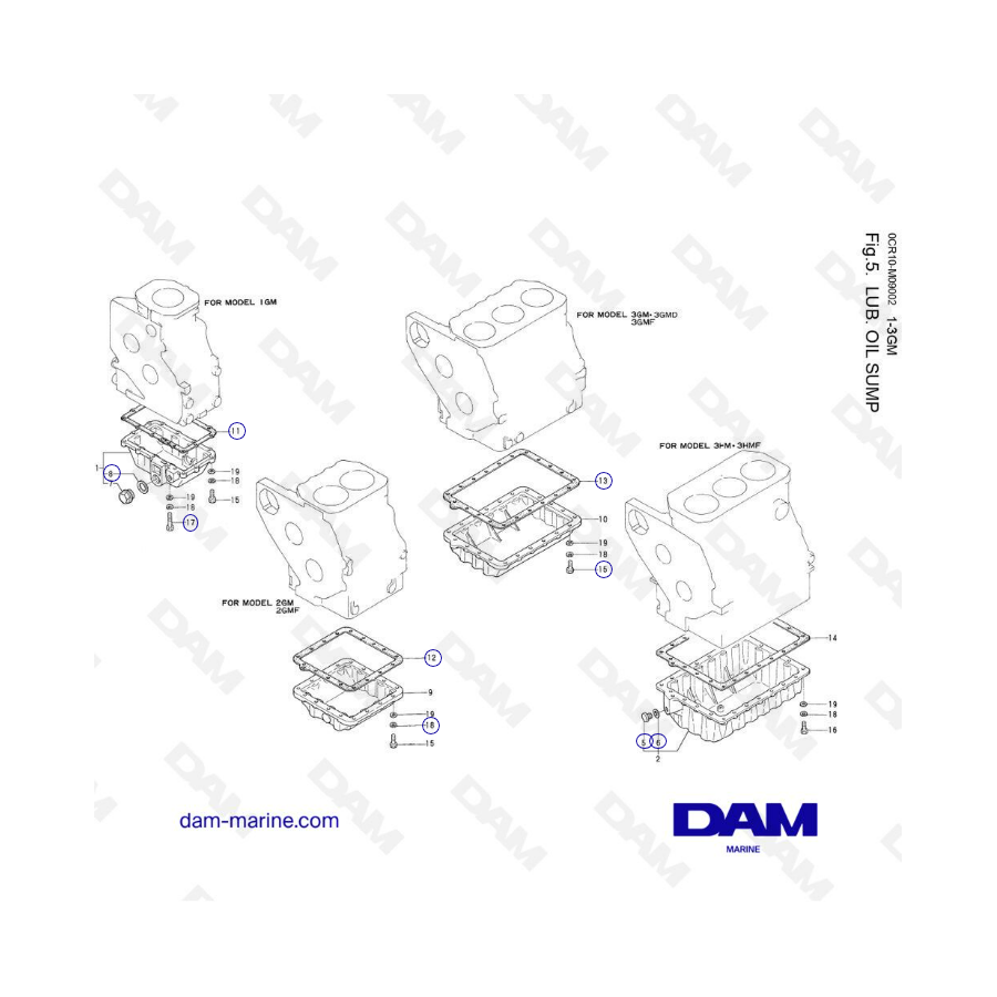 Yanmar 1GM, 2GM, 3GM, 3HM - Lubricación. Cárter de aceite