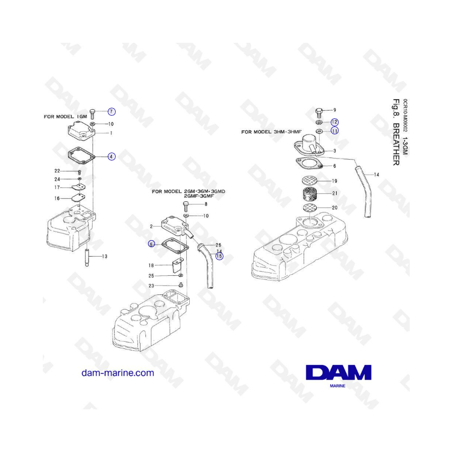 Yanmar 1GM, 2GM, 3GM, 3HM - Breather Yanmar 1GM, 2GM, 3GM, 3HM - Breather