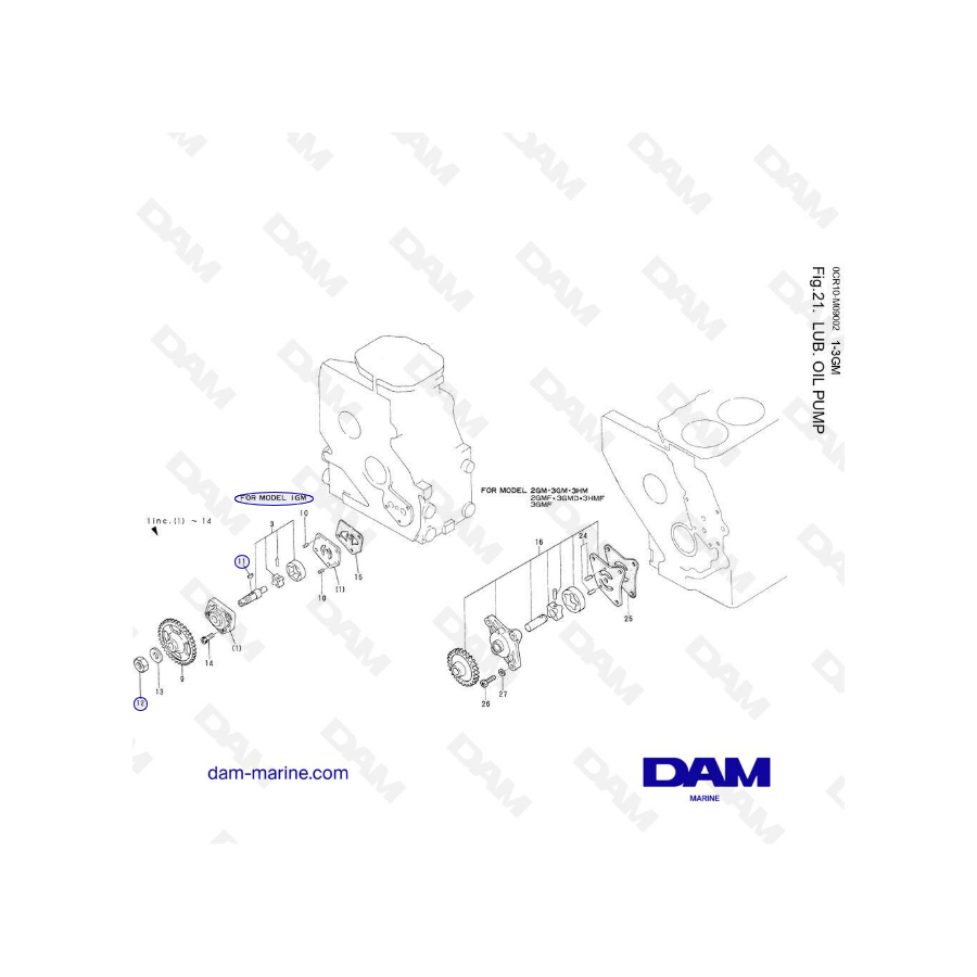 Yanmar 1GM, 2GM, 3GM, 3HM - Lubricación. Bomba de aceite