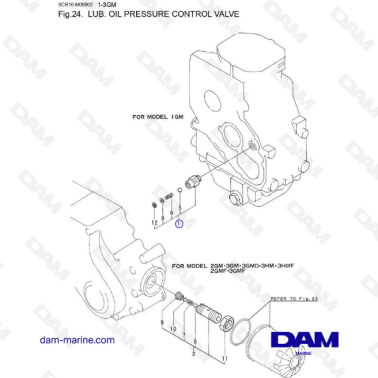 Yanmar 1GM, 2GM, 3GM, 3HM - Lub Oil Pressure control Valve