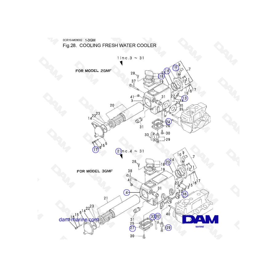 Yanmar 2GMF, 3GMF - COOLING FRESH WATER COOLER