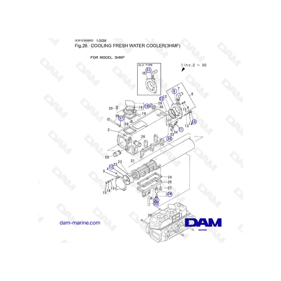 Yanmar 3HMF - Cooling Fresh Water Cooler Yanmar 3HMF - Cooling Fresh Water Cooler
