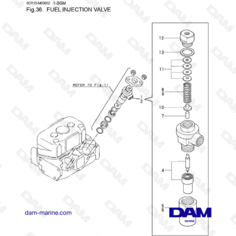 Yanmar 1GM, 2GM, 3GM - Fuel injection valve