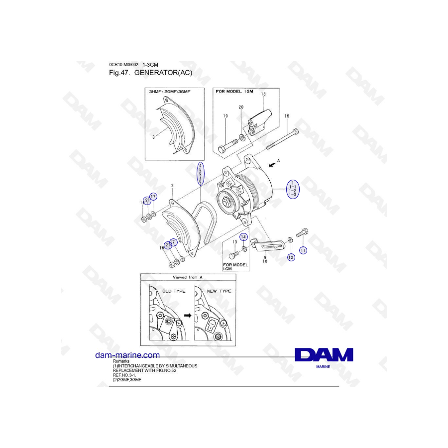 Yanmar 1GM, 2GM, 3GM, 3HM (F y D) - Generador