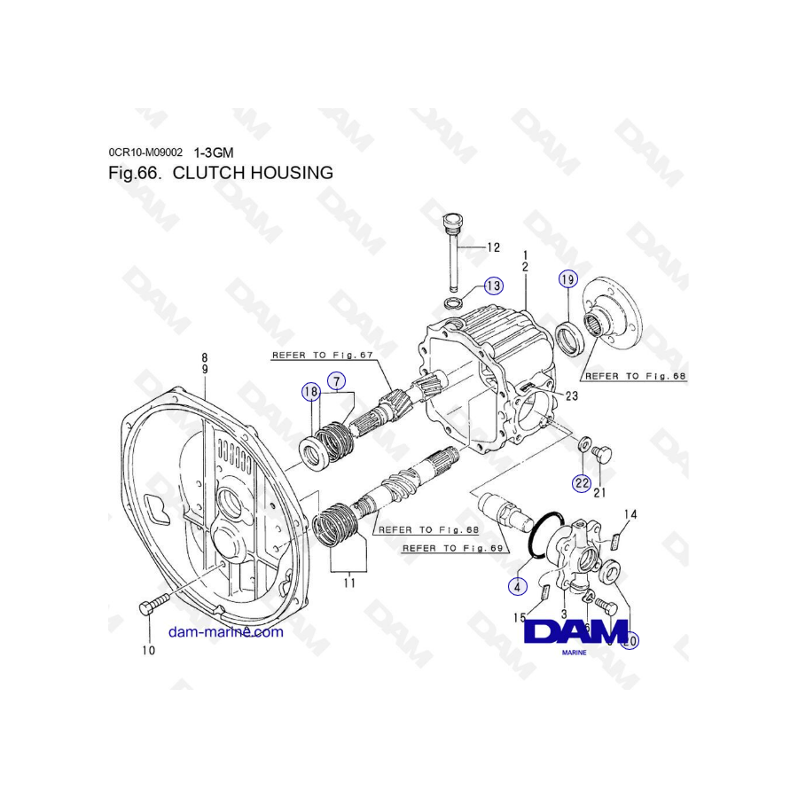 Yanmar 1GM, 2GM, 3GM - CAJA DEL EMBRAGUE