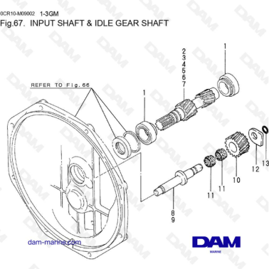 Yanmar 1GM, 2GM, 3GM Input Shaft & Idle Gear Shaft