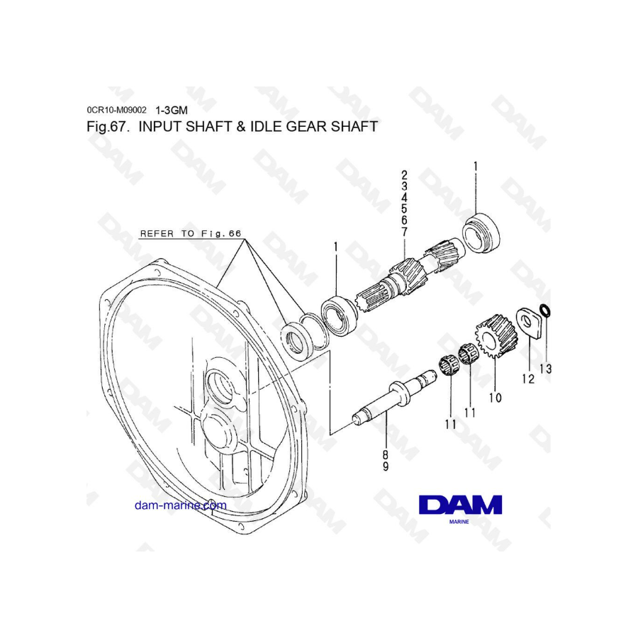 Yanmar 1GM, 2GM, 3GM Input Shaft & Idle Gear Shaft Yanmar 1GM, 2GM, 3GM Input Shaft & Idle Gear Shaft