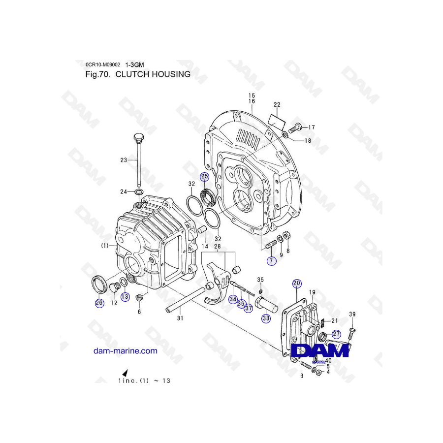 Yanmar 1GM, 2GM, 3GM - CAJA DEL EMBRAGUE