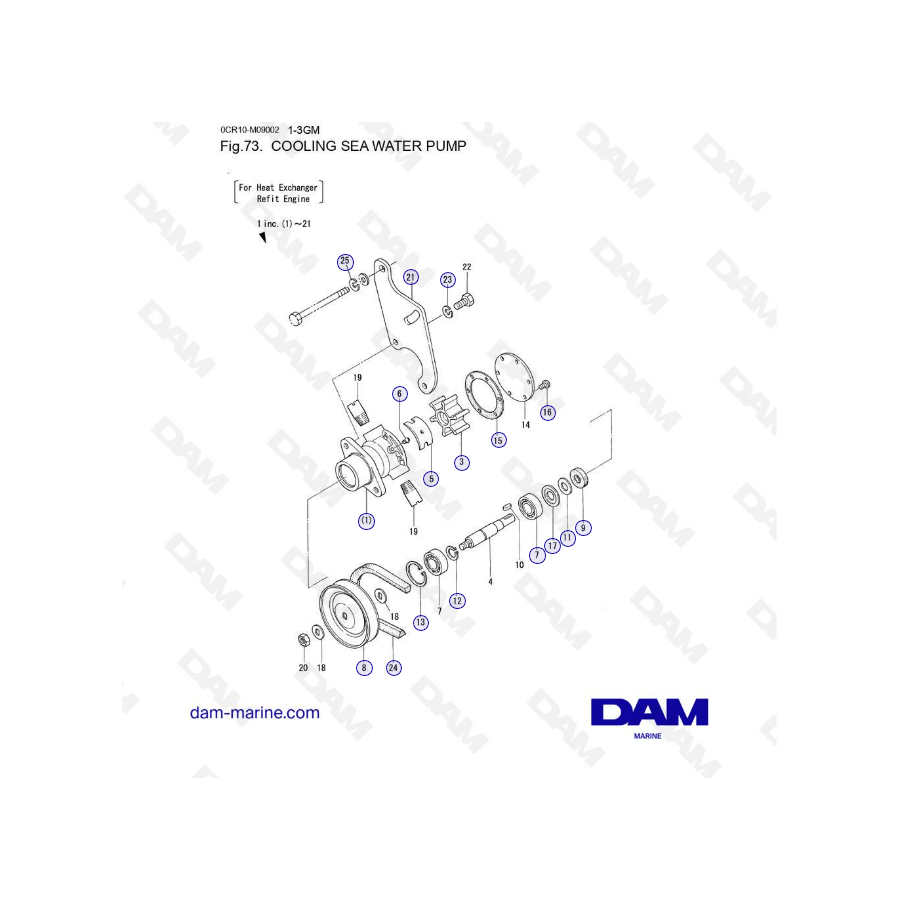 Yanmar 1GM, 2GM, 3GM - Cooling Sea Water Pump