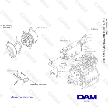 Yanmar 1GM, 2GM, 3GM - COOLING WATER PIPE & V-BELT