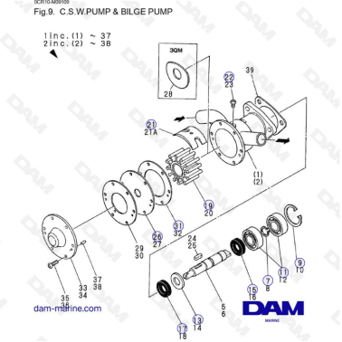 Yanmar 2QM - C.S.W Pump & Bilge Pump