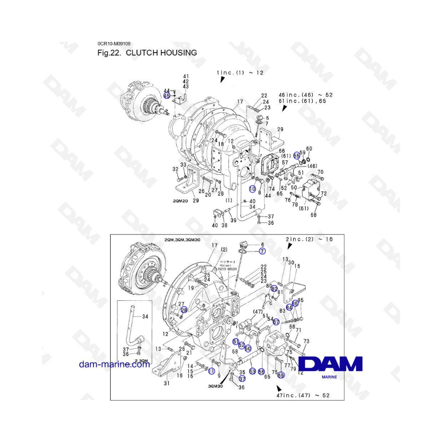 Yanmar 2QM - Carcasa del embrague