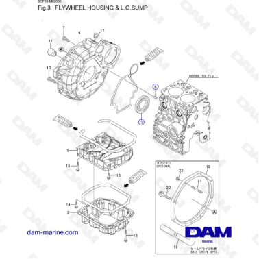 Yanmar 2YM15 - Flywheel housing & L.O.SUMP