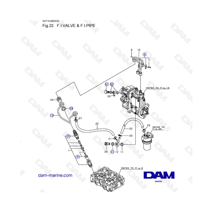 Yanmar 2YM15 - Válvula de inyección de combustible y tubería de inyección de combustible