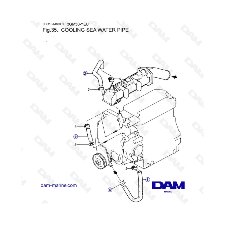 Yanmar 3GM30-YEU - COOLING SEA WATER PIPE
