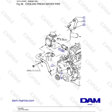 Yanmar 3GM30-YEU - COOLING FRESH WATER PIPE