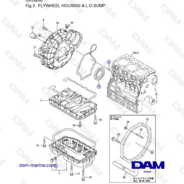 Yanmar 3YM20 - FLYWHEEL HOUSING & L.O SUMP