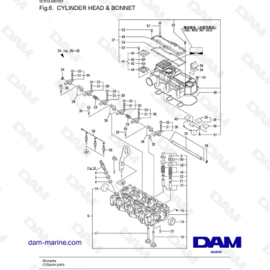 Yanmar 3YM20 - CYLINDER HEAD & BONNET