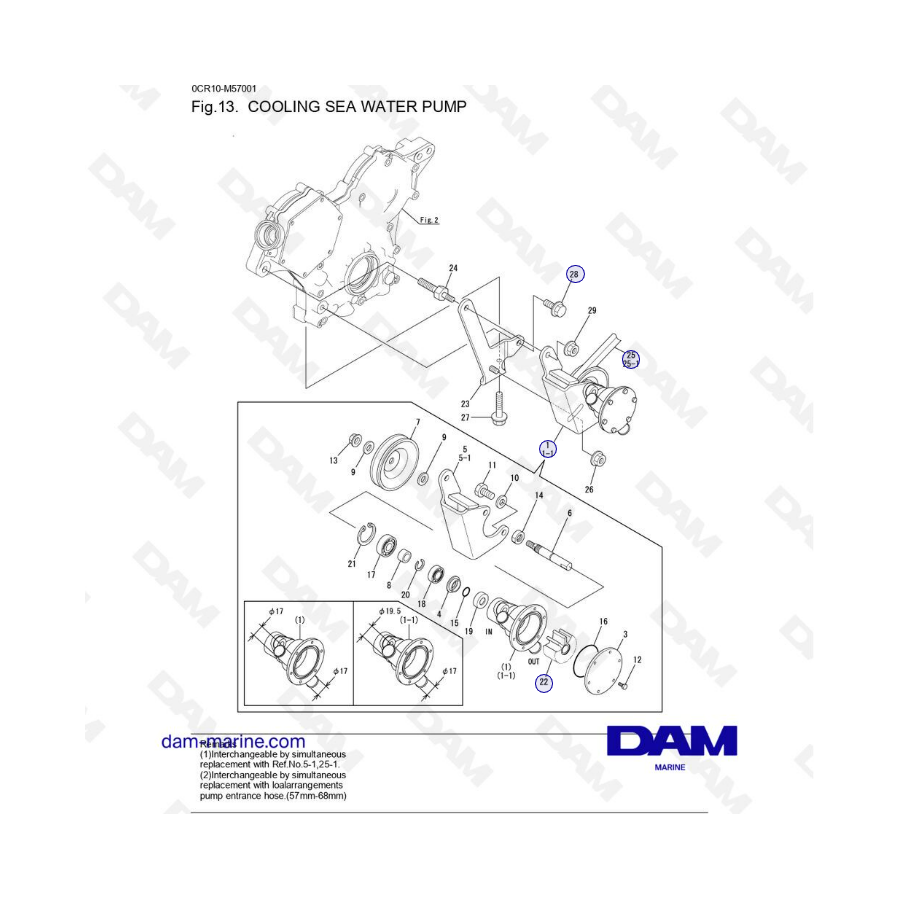 Yanmar 3YM20 - BOMBA DE AGUA DE MAR REFRIGERADA