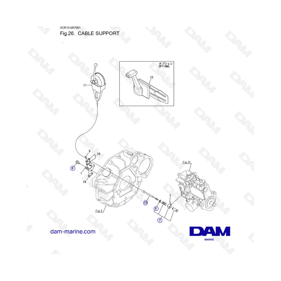 Yanmar 3YM20 - CABLE SUPPORT