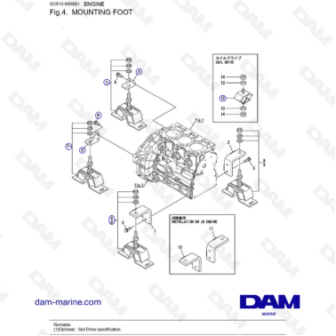 Yanmar 3YM30 - PIE DE MONTAJE