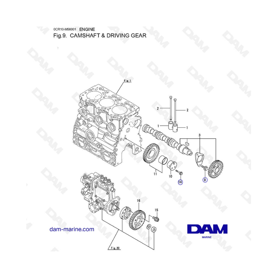 Yanmar 3YM30 - CAMSHAFT & DRIVING GEAR