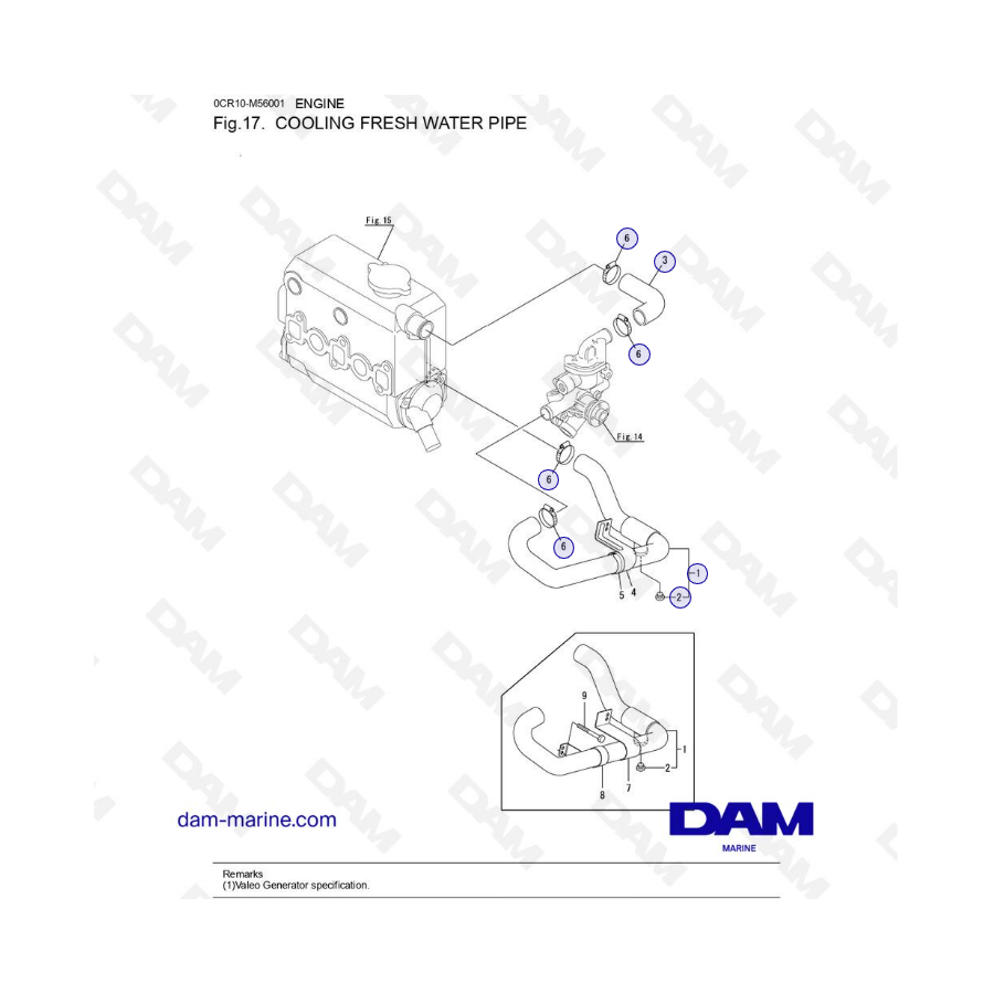 Yanmar 3YM30 - TUBERÍA DE AGUA DULCE DE REFRIGERACIÓN