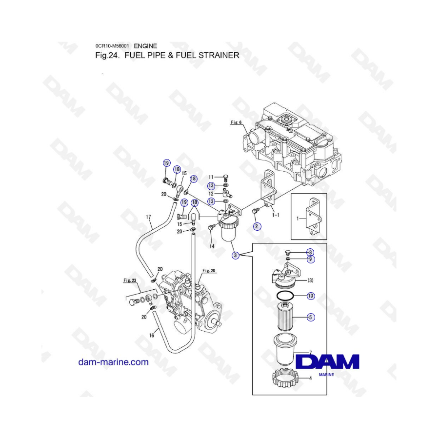 Yanmar 3YM30 - TUBERÍA DE COMBUSTIBLE Y FILTRO DE COMBUSTIBLE