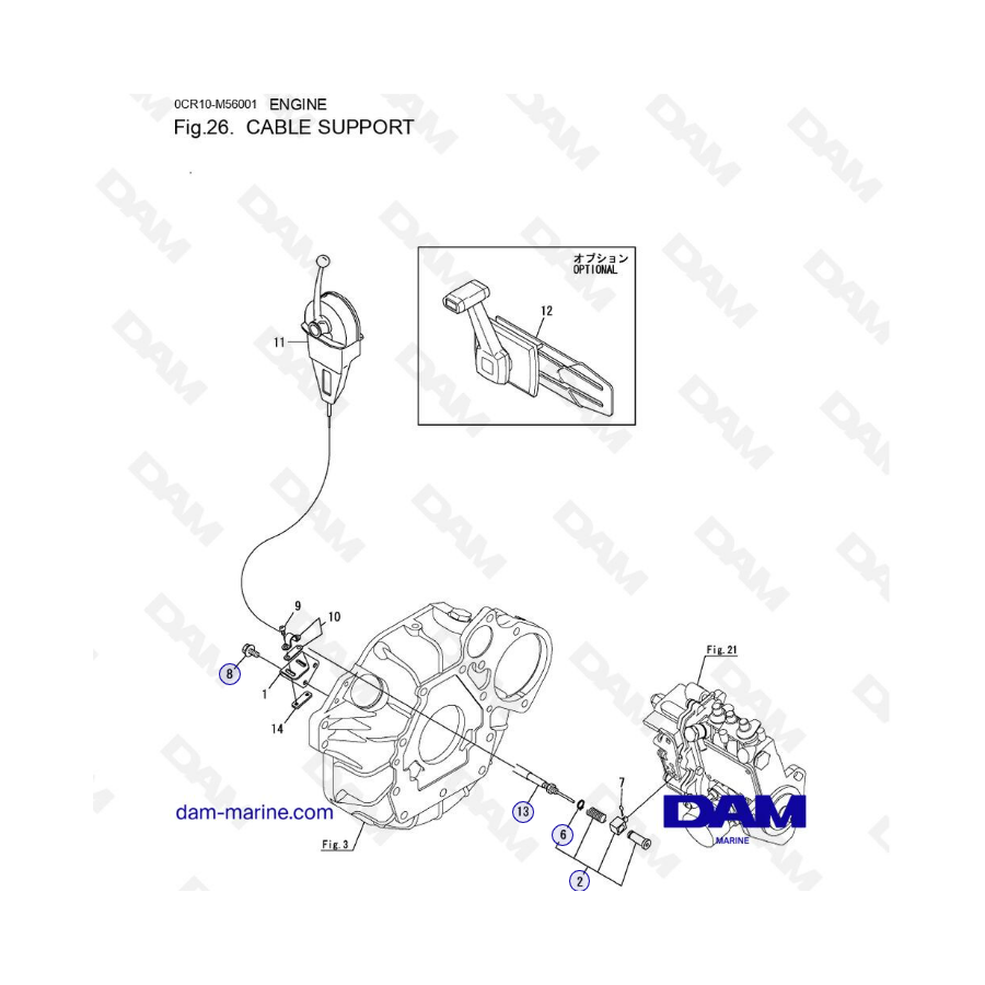 Yanmar 3YM30 - CABLE SUPPORT