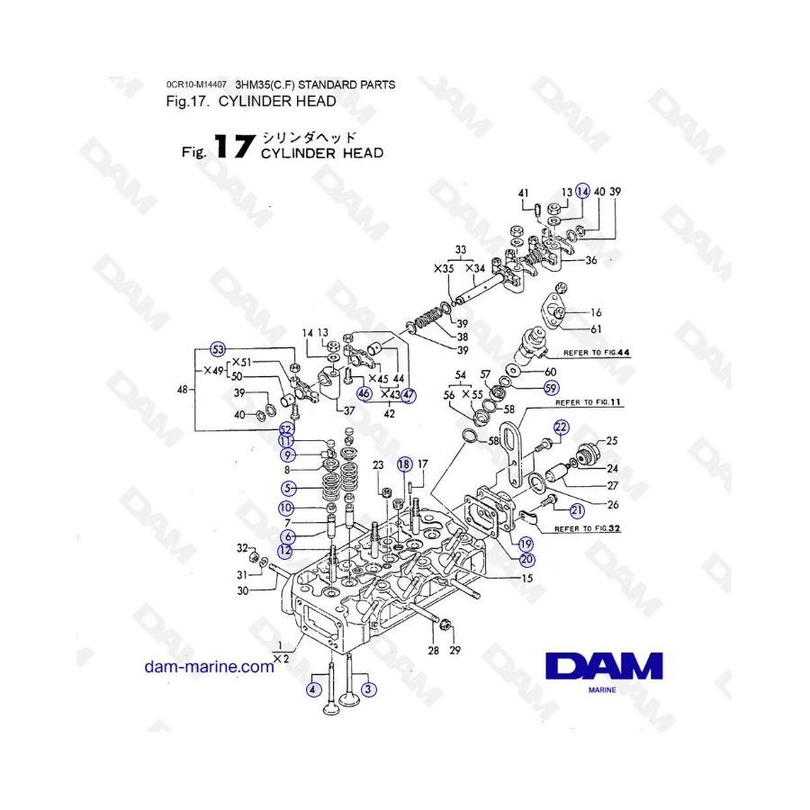 Yanmar 3HM35 - CABEZA DE CILINDRO