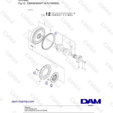 Yanmar 3JH3 - CRANKSHAFT & FLYWHEEL