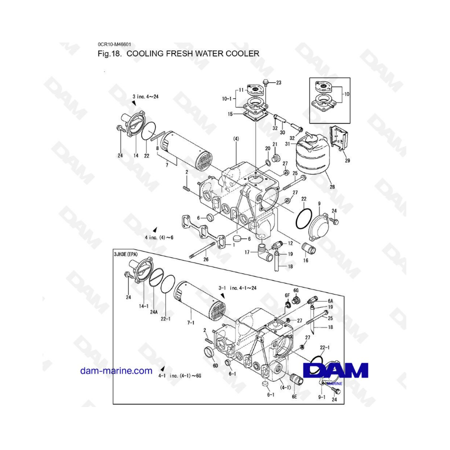Yanmar 3JH3 - COOLING FRESH WATER COOLER