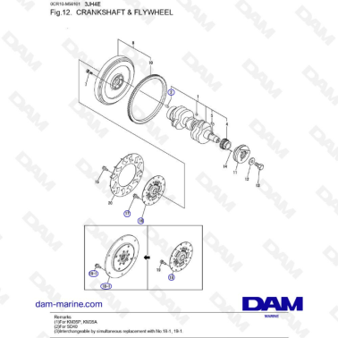Yanmar 3JH4E - CRANKSHAFT & FLYWHEEL