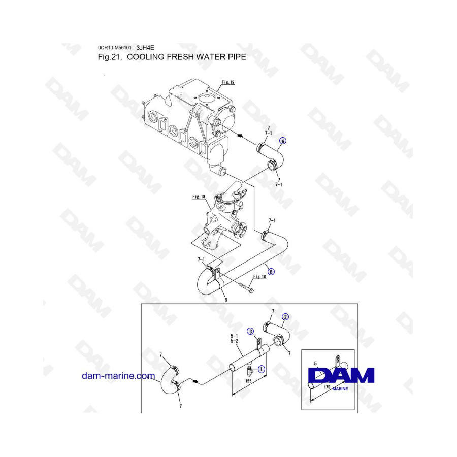 Yanmar 3JH4E - TUBERÍA DE AGUA DULCE DE REFRIGERACIÓN
