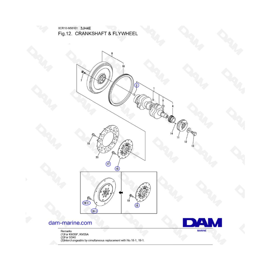 Yanmar 3JH4E - CRANKSHAFT & FLYWHEEL