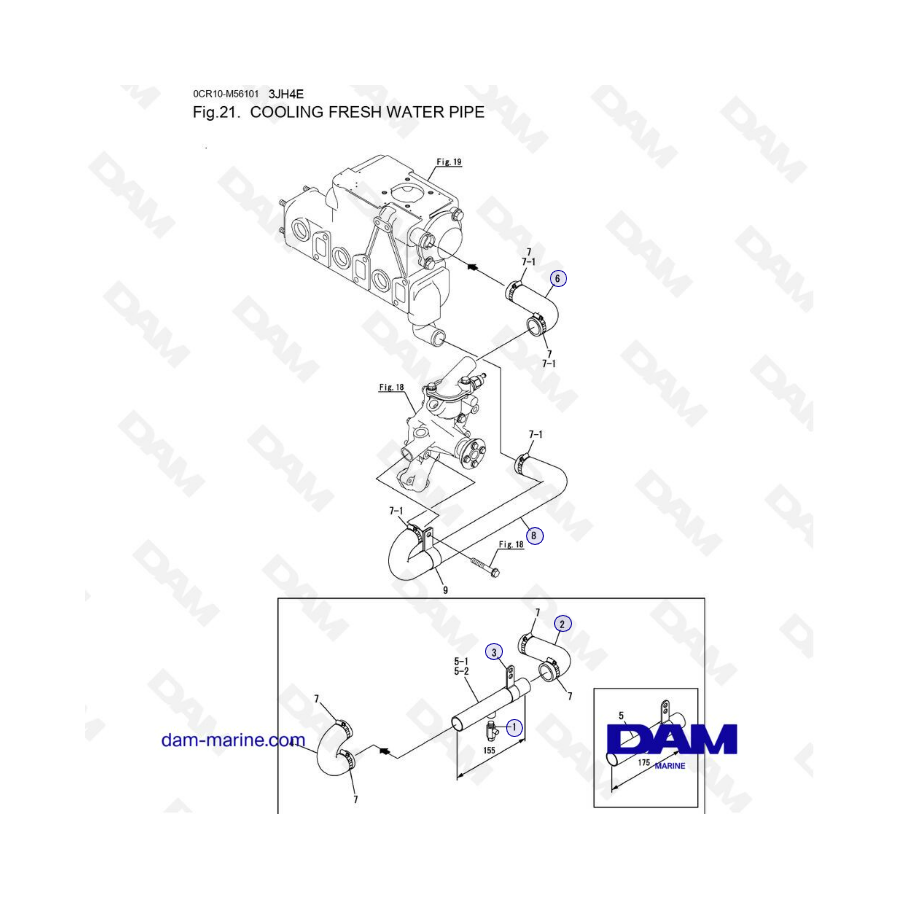 Yanmar 3JH4E - TUBERÍA DE AGUA DULCE DE REFRIGERACIÓN