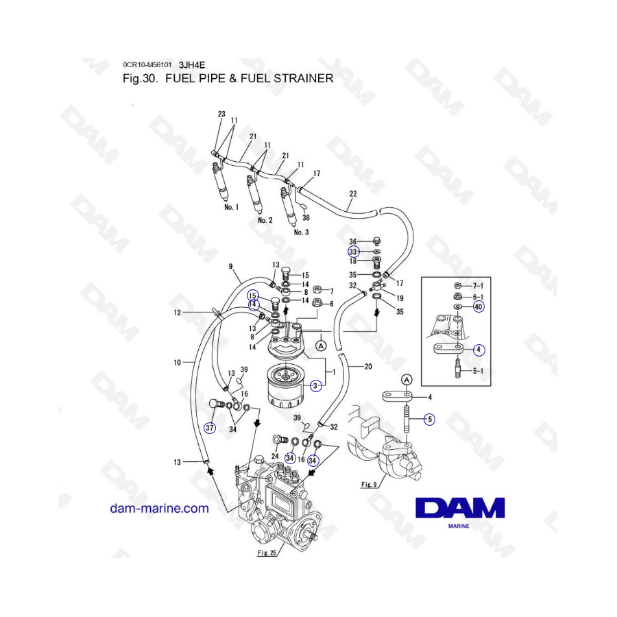 Yanmar 3JH4E - FUEL PIPE & FUEL STRAINER