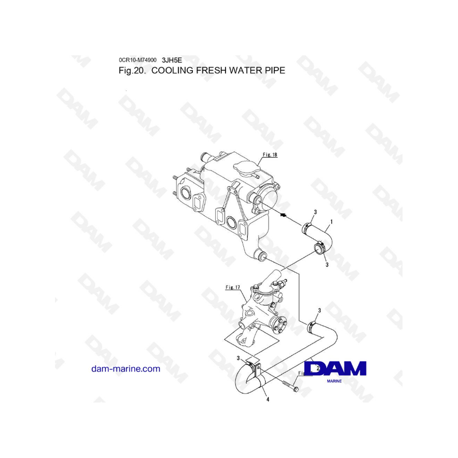 Yanmar 3JH5E - TUBERÍA DE AGUA DULCE DE REFRIGERACIÓN